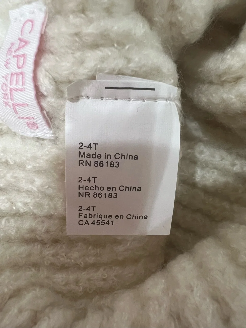 Capelli of New York Cream Knit Kids Beanie with Pink, Purple & Light Blue Pom